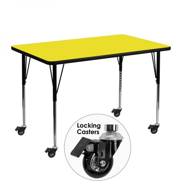 FHFXUA3048RECYELHACASGG Flash Furniture Mobile Height Adjustable Rectangular Activity Table