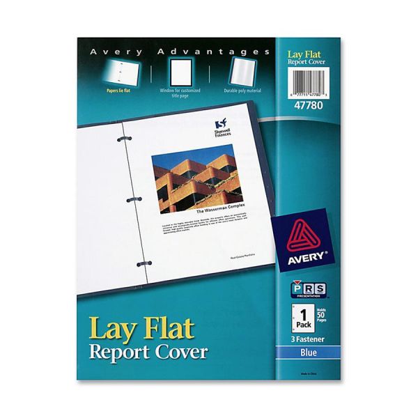AVE47780 Avery Lay Flat View Report Cover w/Flexible Fastener, Letter, 1/2" Cap, Clear/Blue