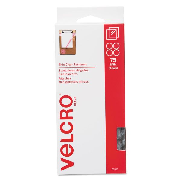VEK91302 Velcro Sticky-Back Hook & Loop Fasteners, 5/8" Dia, Clear, 75/Pack
