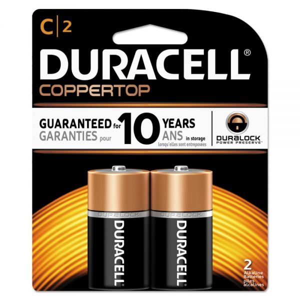 DURMN1400B2Z Duracell CopperTop Alkaline Batteries, C, 2/PK