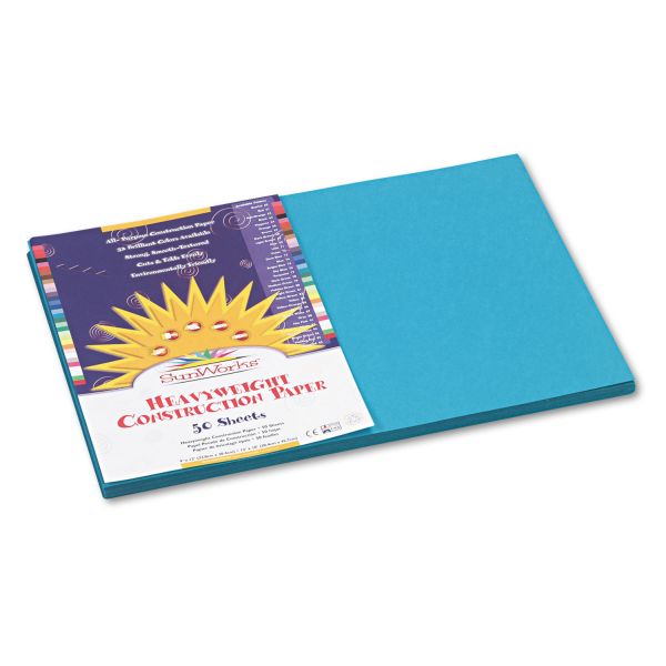 PAC7707 SunWorks Construction Paper, 58 lbs., 12 x 18, Turquoise, 50 Sheets/Pack