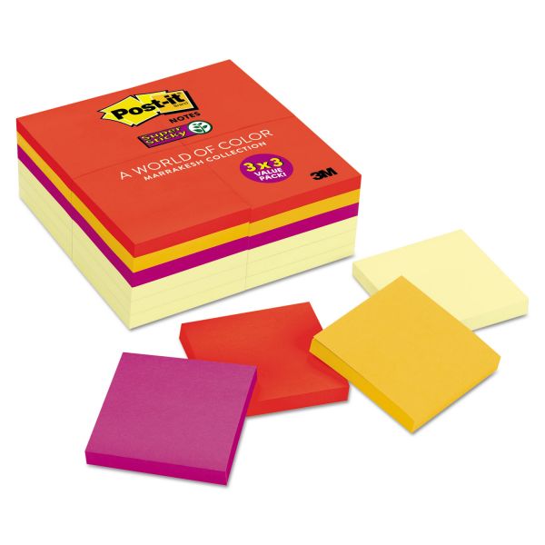 MMM65424SSCYN Post-it Notes Super Sticky Note Pads Office Pack, 3 x 3, Canary Yellow/Marrakesh, 90-Sheet, 24/Pack