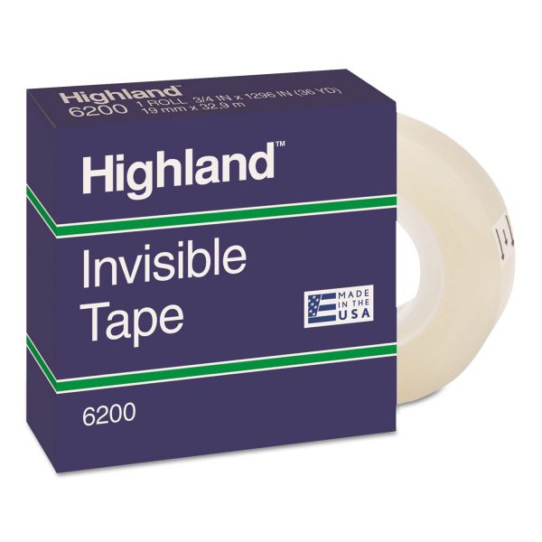 MMM6200341296 Highland Invisible Permanent Mending Tape, 3/4" x 1296", 1" Core, Clear