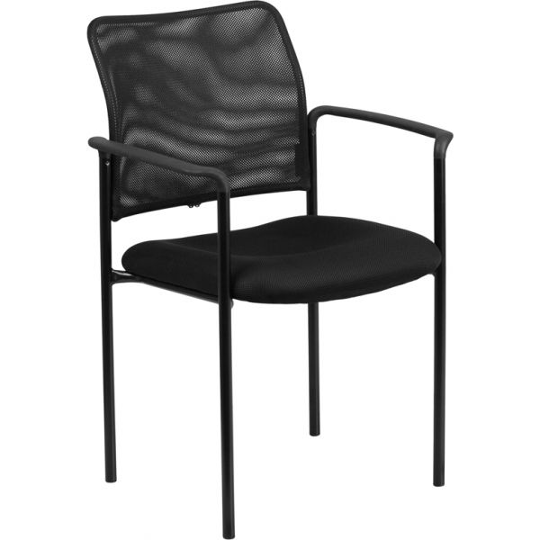 FHFGO5162GG Flash Furniture Black Mesh Comfortable Stackable Steel Side Chair with Arms