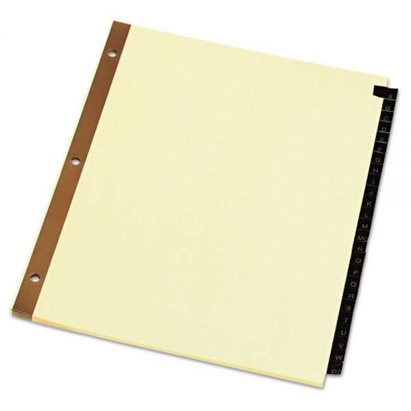 UNV20821 Universal Leather-Look Mylar Tab Dividers, 25 Alphabet Tabs, Letter, Black/Gold, Set of 25