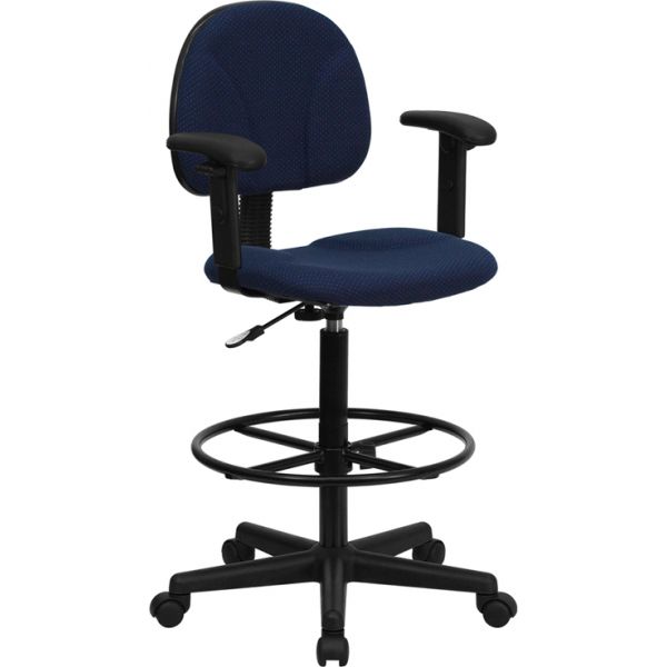 FHFBT659NVYARMSGG Flash Furniture Fabric Ergonomic Drafting Chair with Height Adjustable Arms