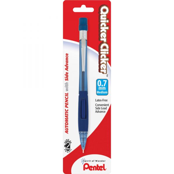 PENPD347TC Pentel Quicker Clicker Mechanical Pencil, 0.7 mm, Transparent Blue Barrel
