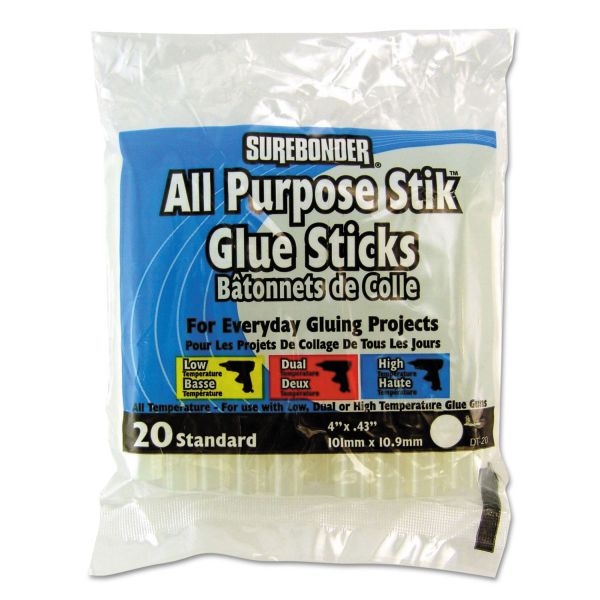 FPRDT20 Surebonder Hot Melt Glue Sticks, All Temps, 4", 20/PK