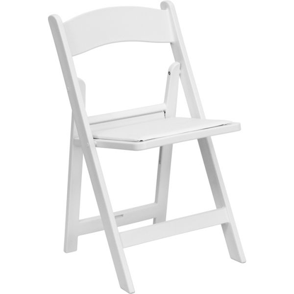 FHFLEL1WHITEGG Flash Furniture HERCULES Series 1000 lb. Capacity White Resin Folding Chair with White Vinyl Padded Seat