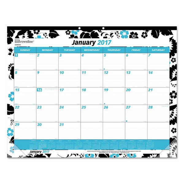 REDC194112 Blueline Monthly Fashion Desk Pad With Blossoms, 22 x 17, 2014