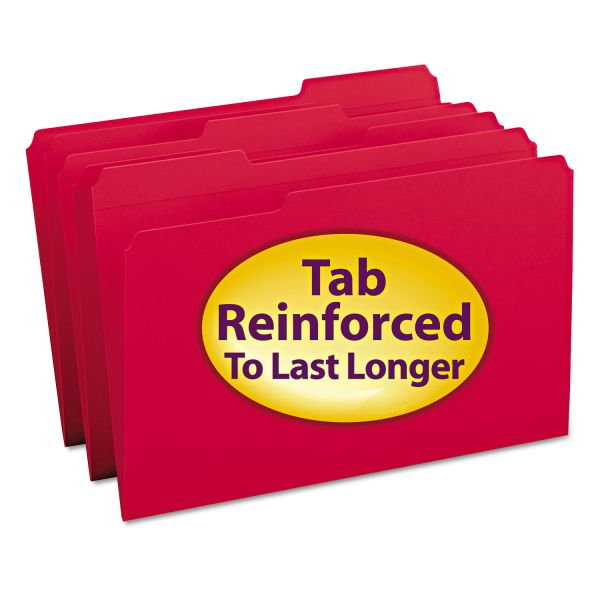 SMD17734 Smead File Folders, 1/3 Cut, Reinforced Top tab, Legal, Red, 100/Box