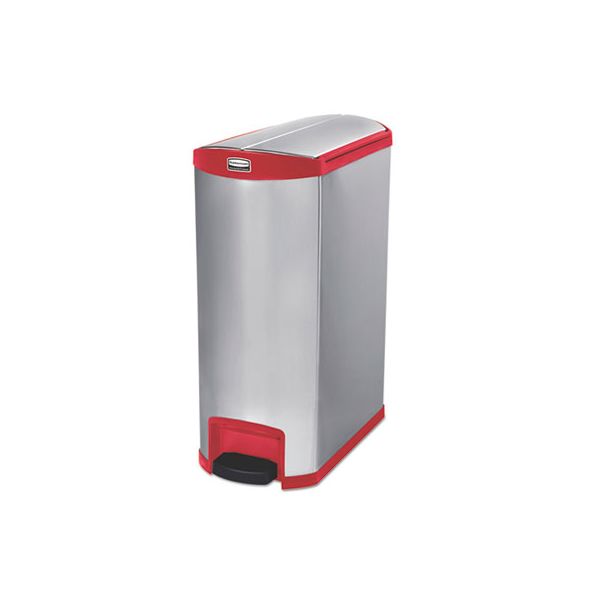 RCP1902003 Rubbermaid Commercial Slim Jim Stainless Steel Step-On Container, End Step Style, 24 gal, Red