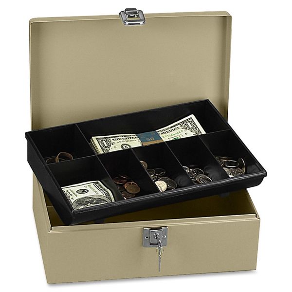 PMC04963 PM Company SecurIT Lock'n Latch Steel Cash Box w/7 Compartments, Key Lock, Pebble Beige