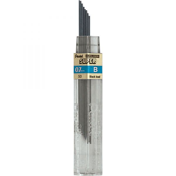 PEN50B Pentel Super Hi-Polymer Lead Refills, 0.7mm, B, Black, 12/Pack