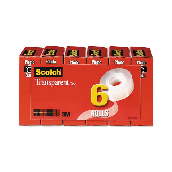 MMM600K6 Scotch Transparent Tape, 3/4" x 1000", 1" Core, Clear, 6/Pack
