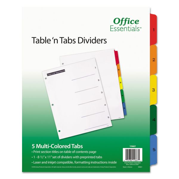 AVE11667 Office Essentials Table 'n Tabs Dividers, 5-Tab, Letter
