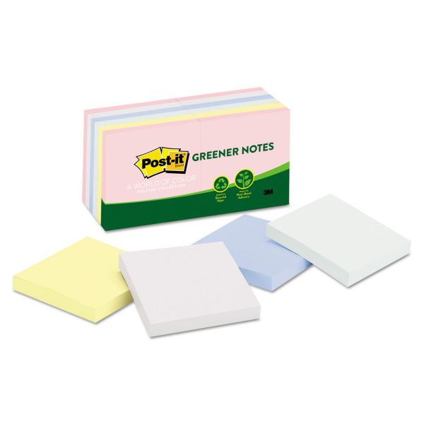MMM654RPA Post-it Greener Notes Recycled Note Pads, 3 x 3, Assorted Helsinki Colors, 100-Sheet, 12/Pack