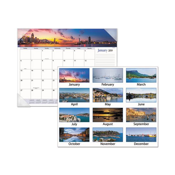 AAGDMD14532 AT-A-GLANCE Harbor Views Panoramic Desk Pad, 22 x 17, Harbor Views, 2019