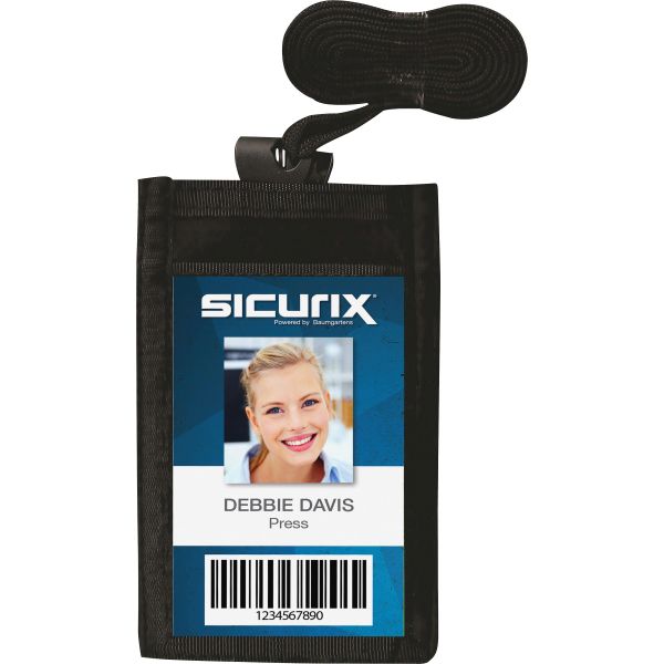 BAU55120 SICURIX Sicurix ID Neck Pouch, Vertical, 3 3/4 x 9, Black