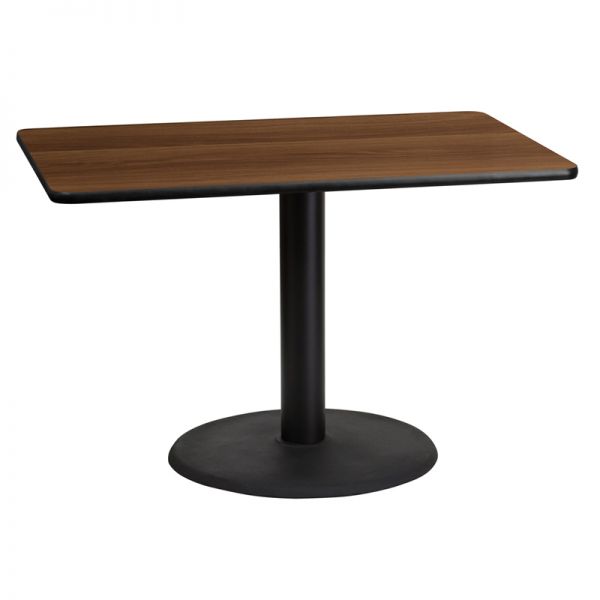 FHFXUWALTB3045TR24GG Flash Furniture 30'' x 45'' Rectangular Walnut Laminate Table Top with 24'' Round Table Height Base