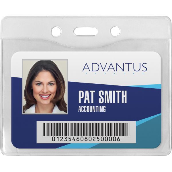 AVT75411 Advantus Security ID Badge Holder, Horizontal, 3 3/8w x 4 1/4h, Clear, 50/Box
