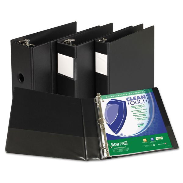 SAM16330 Samsill Clean Touch Locking 3-Ring Reference Binder, Antimicrobial, 1" Capacity, D-Ring, Black