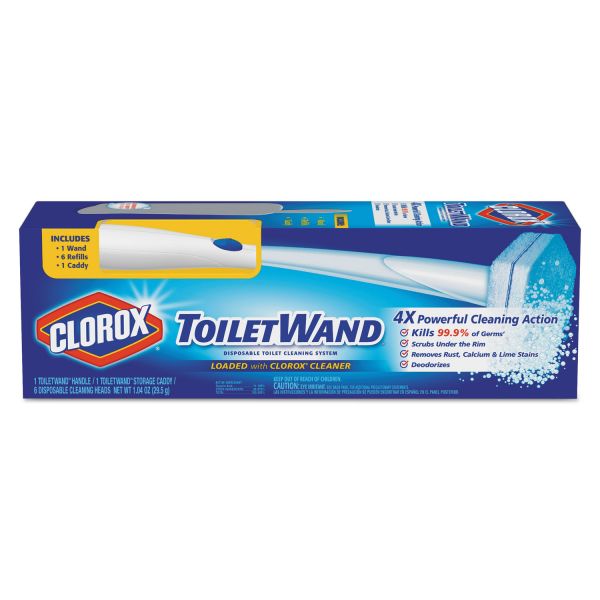 CLO03191 Clorox Toilet Wand Disposable Toilet Cleaning Kit: Handle, Caddy & Refills, White