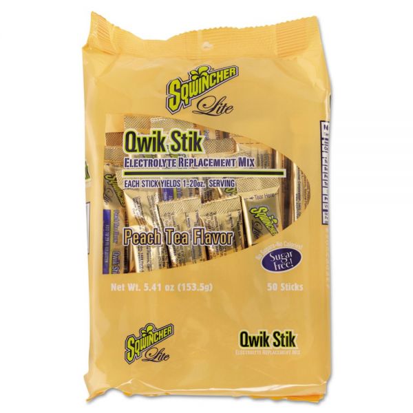 SQW060104PT Sqwincher Sugar-Free Qwik Stiks Energy Drink Mix, Peach Tea, 1.26oz, 500/Carton