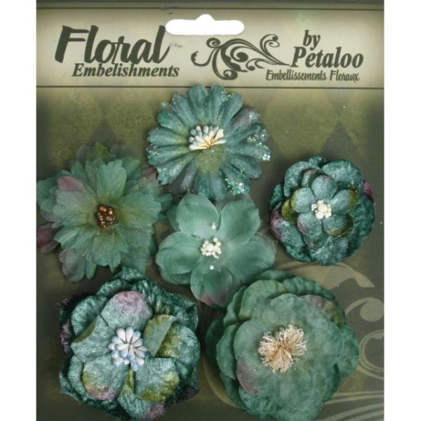NOTM488469 Floral Embellishments Mixed Blooms 1.5" To 2.25" 6/Pkg