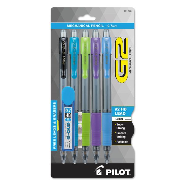 PIL31776 Pilot G-2 Mechanical Pencil, 0.7mm, Assorted, 5/Pack