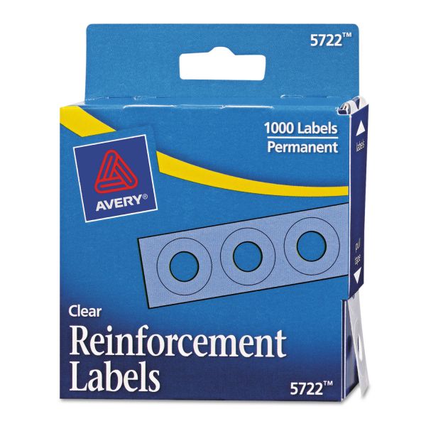 AVE05722 Avery Dispenser Pack Hole Reinforcements, 1/4" Dia, Clear, 1000/Pack