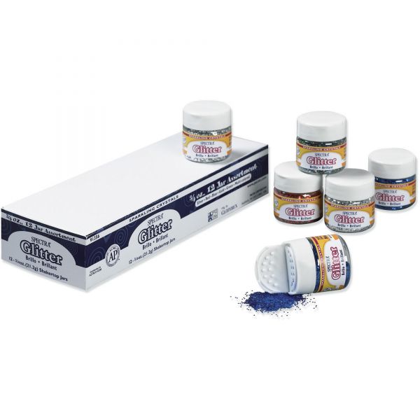 PAC91356 Pacon Spectra Glitter, .04 Hexagon Crystals, Assorted, .75 oz Shaker-Top Jar, 12/Pack