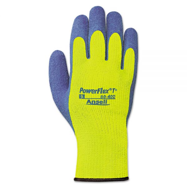 ANS804009 AnsellPro PowerFlex T Hi Viz Yellow Natural Rubber Gloves, Size 9
