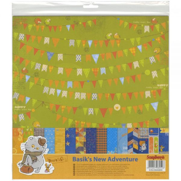 NOTM219003 ScrapBerry's Basik's New Adventure Paper Pack 12"X12" 9/Pkg