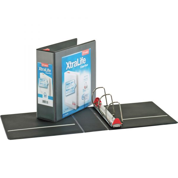 CRD26341 Cardinal XtraLife ClearVue Non-Stick Locking 3-Ring View Binder, 4" Capacity, Slant-D Ring, Black