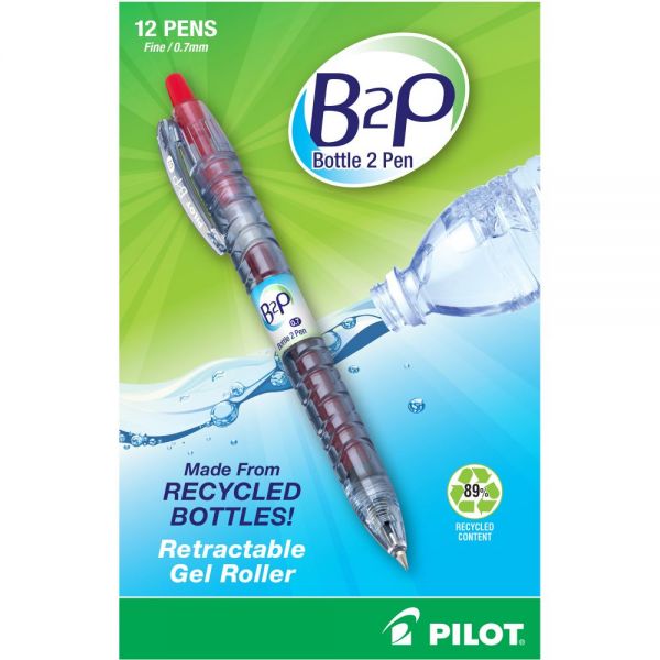PIL31602 Pilot B2P Bottle-2-Pen Recycled Retractable Gel Ink Pen, Red Ink, .7mm
