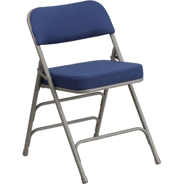FHFAWMC320AFNVYGG Flash Furniture HERCULES Series Premium Curved Triple Braced & Double Hinged Navy Fabric Upholstered Metal Folding Chair
