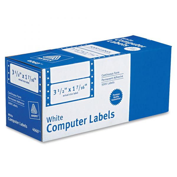 AVE4060 Avery Dot Matrix Mailing Labels, 1 Across, 1 7/16 x 3 1/2, White, 5000/Box