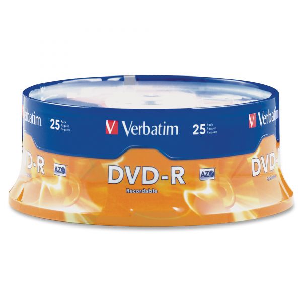 VER95058 Verbatim DVD-R Discs, 4.7GB, 16x, Spindle, Matte Silver, 25/Pack