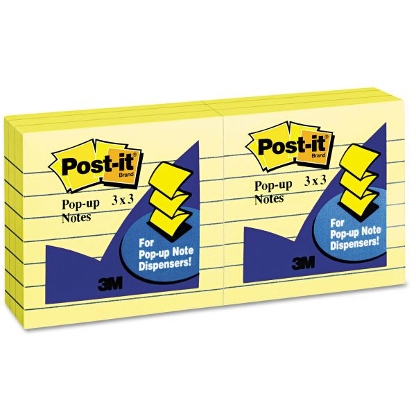 MMMR335YW Post-it Pop-up Notes Original Canary Yellow Pop-Up Refill, Lined, 3 x 3, 100-Sheet, 6/Pack
