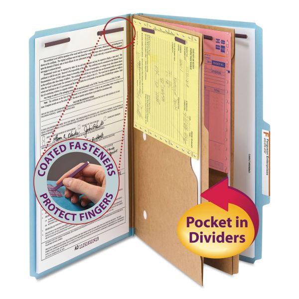 SMD19081 Smead Pressboard Folders with Two Pocket Dividers, Legal, Six-Section, Blue, 10/Box