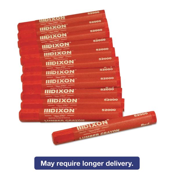 DIX52000 Dixon Lumber Crayons, 4 1/2 x 1/2, Red, Dozen