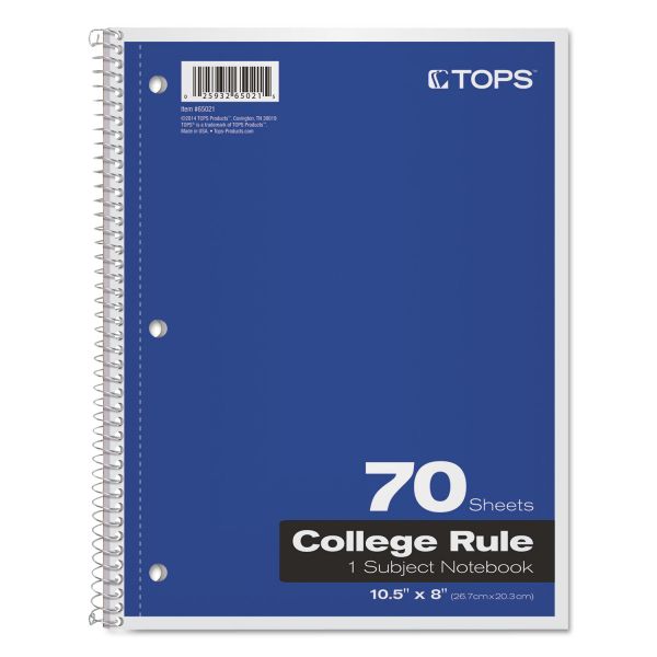TOP65021 TOPS Coil Lock Wirebound Notebooks, College/Medium, 10 1/2 x 8, White, 70 Sheets