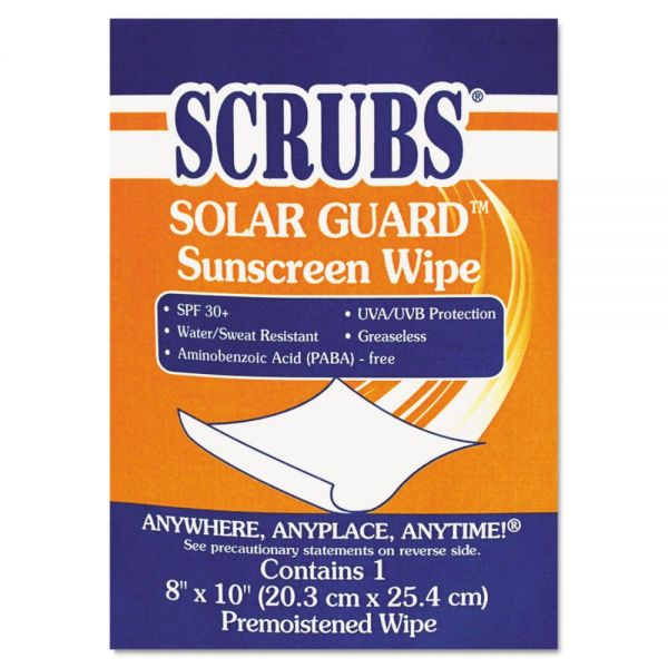 ITW91201 SCRUBS Solar Guard Sunscreen Towels, 100/Box