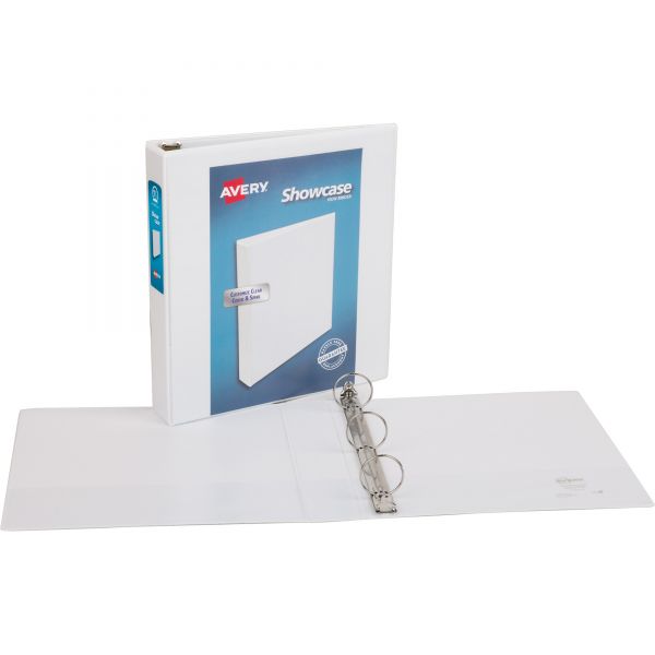AVE19651 Avery Showcase Economy 3-Ring View Binder, 1 1/2" Capacity, Round Ring, White