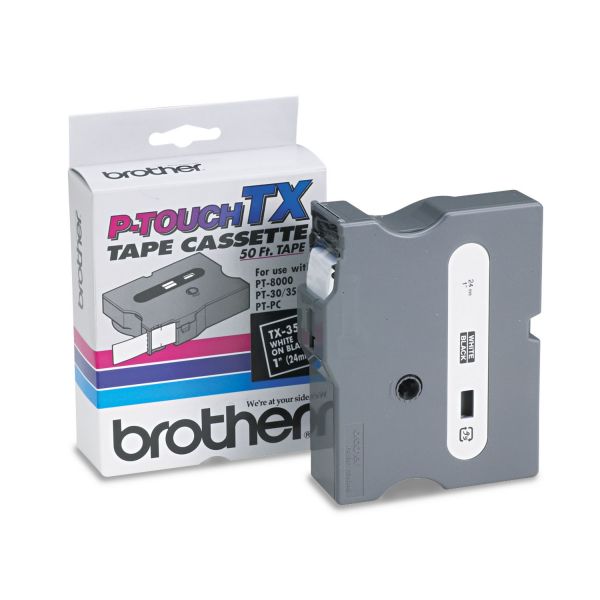 BRTTX3551 Brother P-Touch TX Tape Cartridge for PT-8000, PT-PC, PT-30/35, 1"w, White on Black