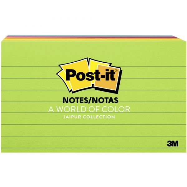 MMM6355AU Post-it Notes Original Pads in Jaipur Colors, 3 x 5, Lined, 100-Sheet, 5/Pack