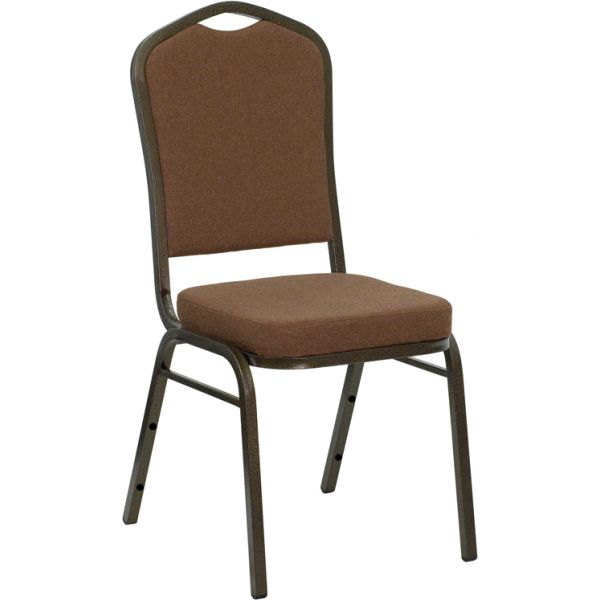 FHFNGC01COFFEEGVGG Flash Furniture HERCULES Series Crown Back Stacking Banquet Chair with Coffee Fabric and 2.5'' Thick Seat - Gold Vein Frame