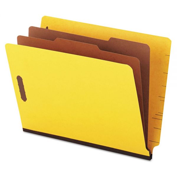 UNV10319 Universal Pressboard End Tab Classification Folders, Letter, Six-Section, Yellow, 10/Box