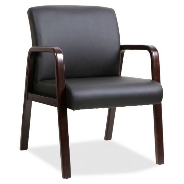 LLR40201 Lorell Black Leather Wood Frame Guest Chair